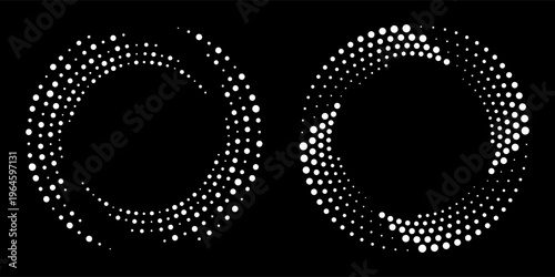 Halftone spiral dots vortex for technology, data concepts, radial graphic design element, helix, rotation arc, spiral, swirl