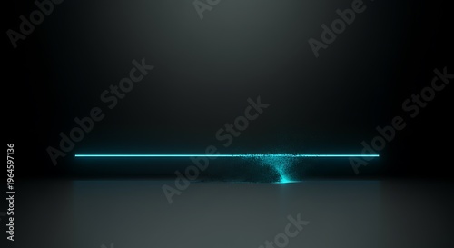 Minimalist perspective a single neon cyan line dissolving