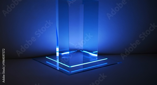 Abstract patterns made frosted neon blue glass