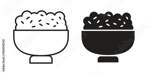 Bowl rice icons vector silhouette set. thin line icon pack.