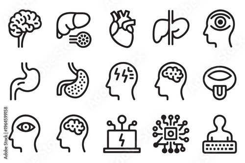 Human Body Organs and Mind Concepts Line Icons Set for Medical and Scientific Design