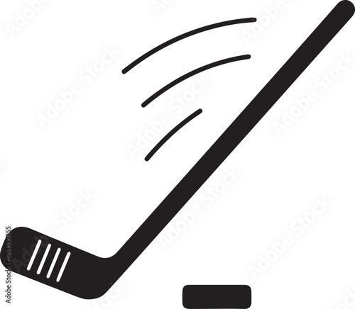 Hockey stick, puck, motion lines, black, vector icon, sports equipment, ice hockey, athletic gear