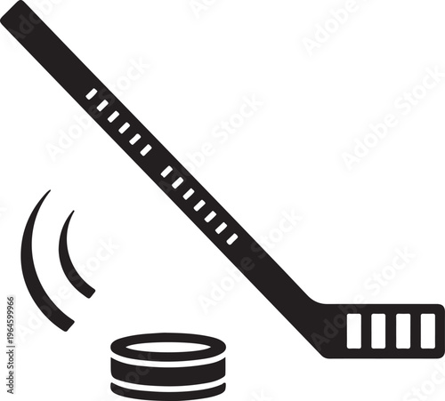 Canvas Print Hockey stick, puck, and motion lines, black icons, sports equipment, vector grap