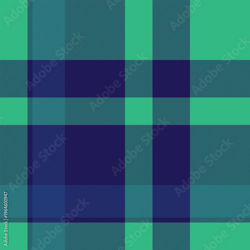 Equal background check seamless, nice textile tartan fabric. Copy space texture pattern vector plaid in teal and indigo colors.