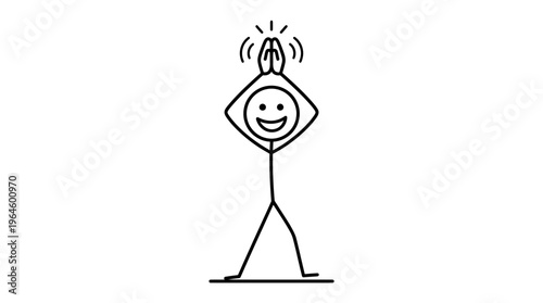 Mindful stick figure person in a prayer or focused meditation pose on an isolated white background, demonstrating spiritual calm.