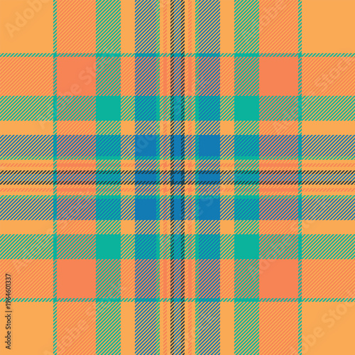 Halloween vector seamless check, perfection tartan fabric textile. Single plaid texture background pattern in orange and teal colors.
