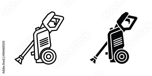 Two pressure washers with different lance attachments shown in black and white line drawing