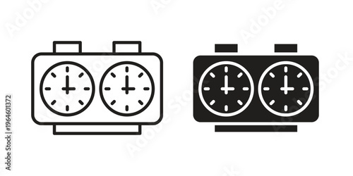 Chess clock icons vector silhouette set. thin line icon pack.