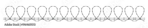 Wire fence gate line. Hand drawn line sketch of a sturdy barbed wire fence with robust wooden posts and a gate structure,   vector illustration.