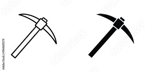 Two contrasting styles of mining picks depicted in a simple black and white graphic design