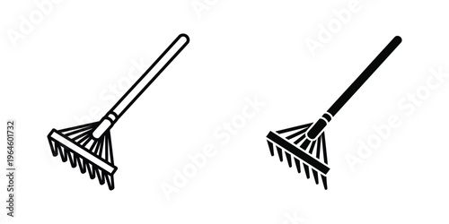 Two different types of garden rakes depicted in black and white illustration