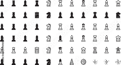 Chess pieces, icons, symbols, set, black and white
