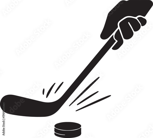 Photography Hockey stick, hand, puck, ice hockey, sports icon, black silhouette, motion line
