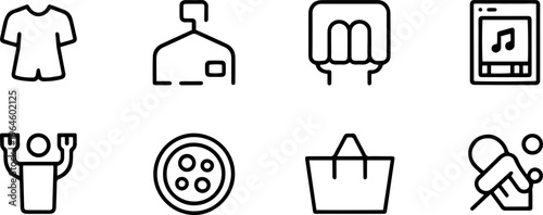 Set of 8 Line Icons on Sports, Healthy Eating, Lifestyle, Travel, Hobbies and Online Education — Minimal Buttons for Websites, Mobile Apps, Game UI and Infographic Elements, Vector Illustration