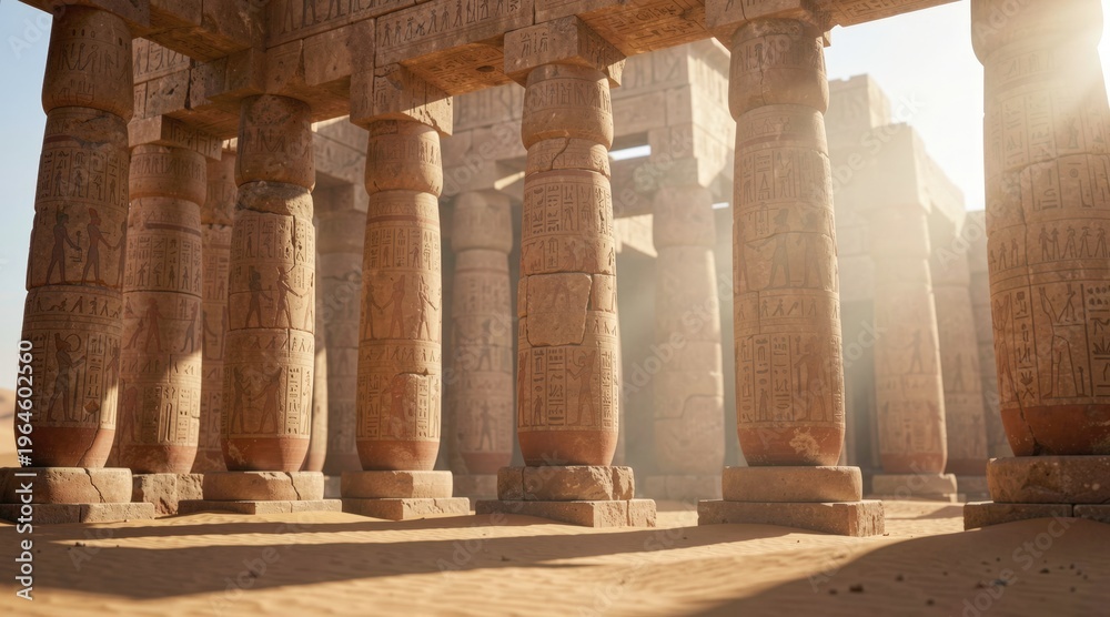 Fototapeta premium Ancient Egyptian temple in desert with massive stone columns