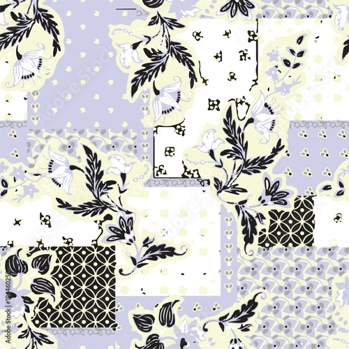 Patches work Bandana paisley, Traditional patch work,  folk fashion, Cultural, collage seamless eps vector file
