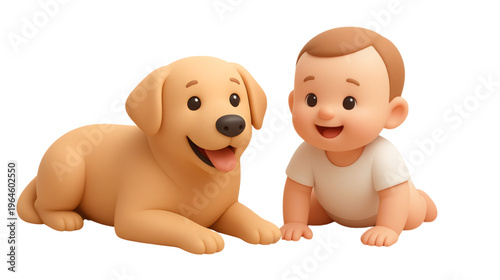 Wallpaper Mural Baby  playing happily with a cute  puppy in a fun cartoon style illustration Torontodigital.ca