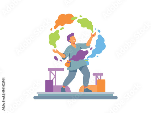 Artist Juggling Colorful Powder Clouds.