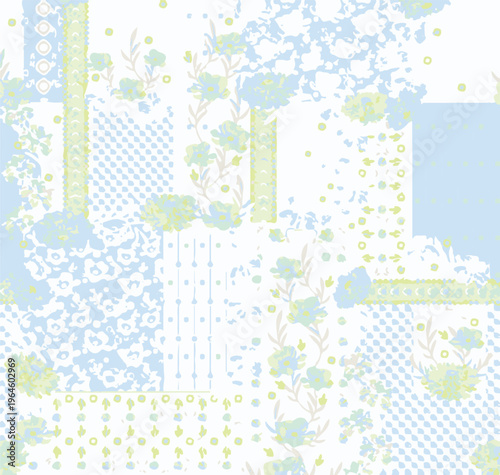 Patches work Bandana paisley, Traditional patch work,  folk fashion, Cultural, collage seamless eps vector file
