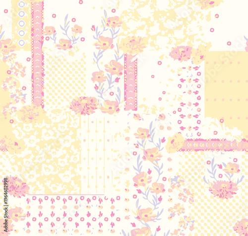 Patches work Bandana paisley, Traditional patch work,  folk fashion, Cultural, collage seamless eps vector file
