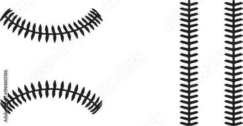 Stitching patterns, sewing textures, embroidery designs, black vector graphics