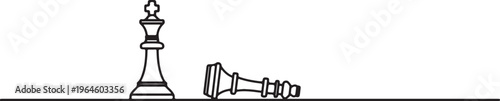 Chess pieces, king and pawn, falling, black line, simple vector illustration