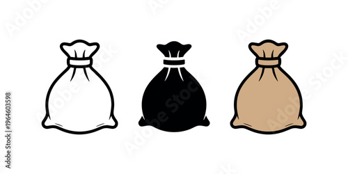 Three drawstring bags in white black and beige white bag black bag beige bag in white background