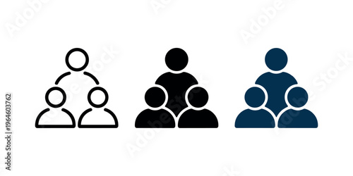 Three people in black and blue group teamwork collaboration communication in white background