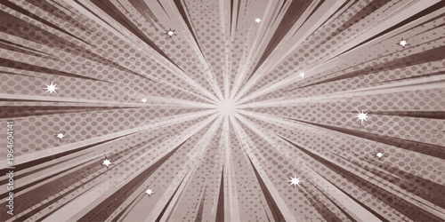 Vintage sepia comic book background with radial sunburst lines and subtle halftone dot pattern