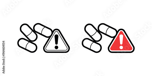 Warning signs with capsules caution exclamation mark triangle in white background