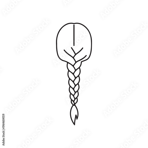 Long hair braid outline vector flat illustration design