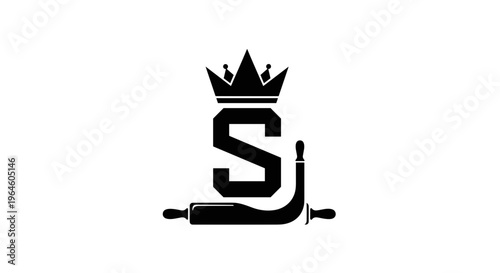 Elegant monogram 's' crowned logo with rolling pin symbolizing baking royalty culinary excellence and professional
