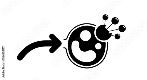 Abstract scientific illustration of cellular interaction with an arrow indicating molecular binding to a receptor