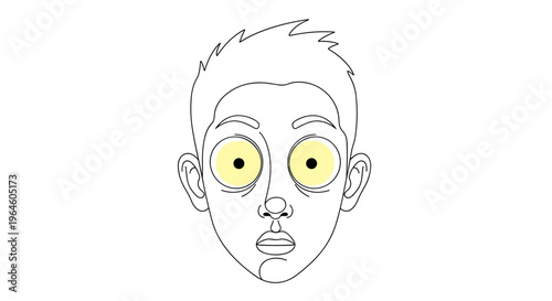 Wide eyed person with bright yellow irises and an open mouth in shock conveying surprise or disbelief isolated