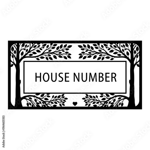 Decorative house number plaque with elegant tree and leaf border design ideal for exterior signage property