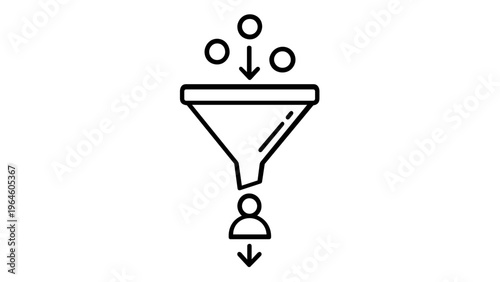 Sales funnel vector icon illustration showing lead conversion process with prospects being filtered into a customer. Minimalist flat design for business marketing and sales strategy concepts.