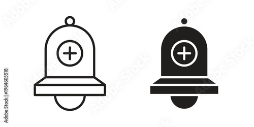 Cowbell circle plus icons vector silhouette set. thin line icon pack.