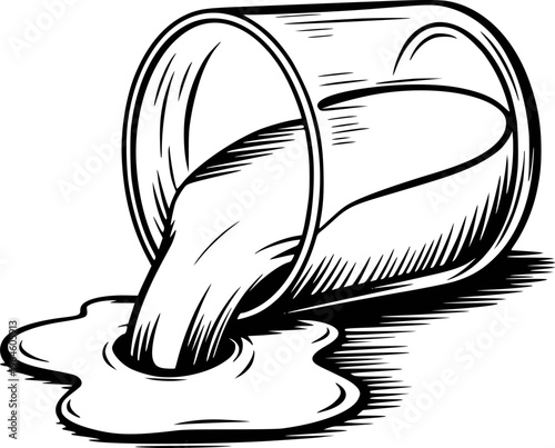 Black and white of a glass tipping over spilling liquid onto a white background pouring
