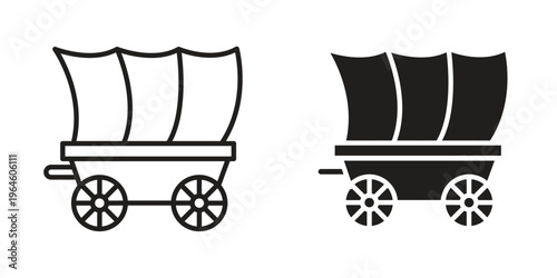 Covered wagon icons Black symbol on transparent background. EPS10
