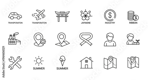 Black and white line icons set.