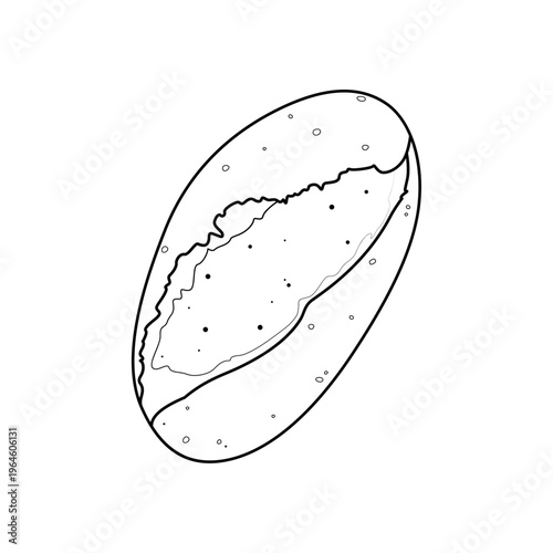 Line art illustration of fresh white bread loaf isolated on white background. Bakery product outline for food design, packaging, breakfast concept and homemade baking themes.