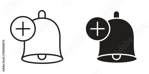Cowbell circle plus icons Black symbol on transparent background. EPS10