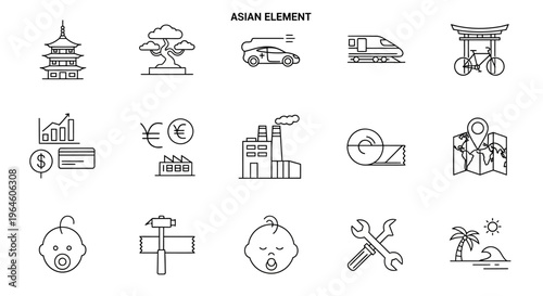 Asian business and industry icons.