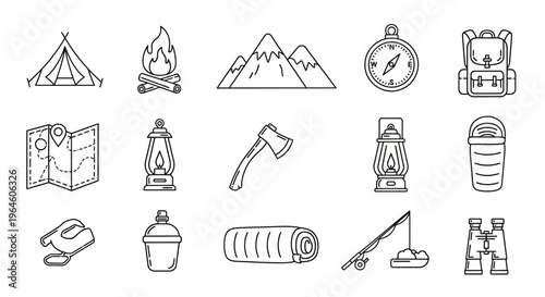 Camping Gear And Equipment Icons.