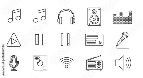 Audio music technology icons set.
