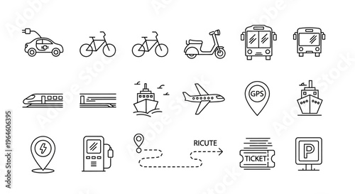 Transportation icons on white background.