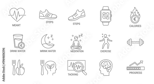 Fitness icons with various sports equipment.