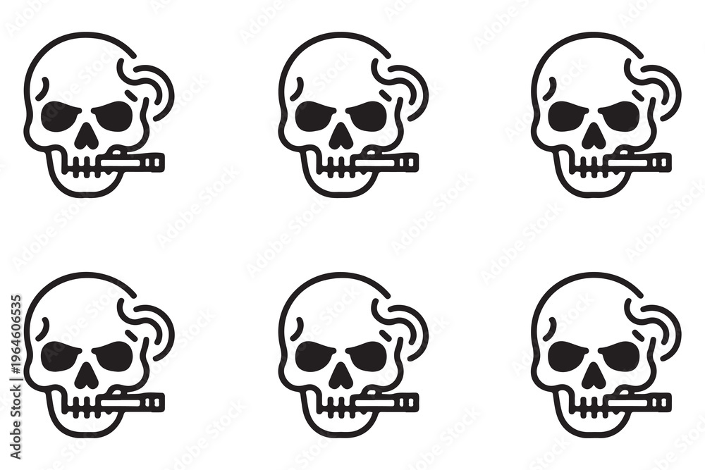 Obraz premium Collection of Smoking Skull Icons with Cigars and Wavy Smoke