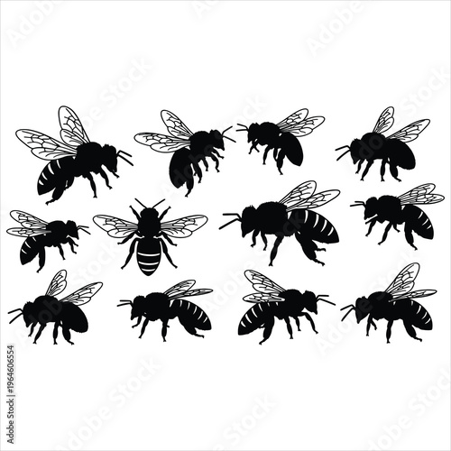 set of honey bee silhouettes