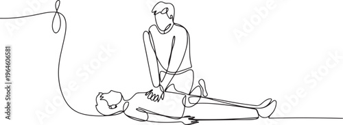 One line drawing of CPR chest compressions on a person lying down